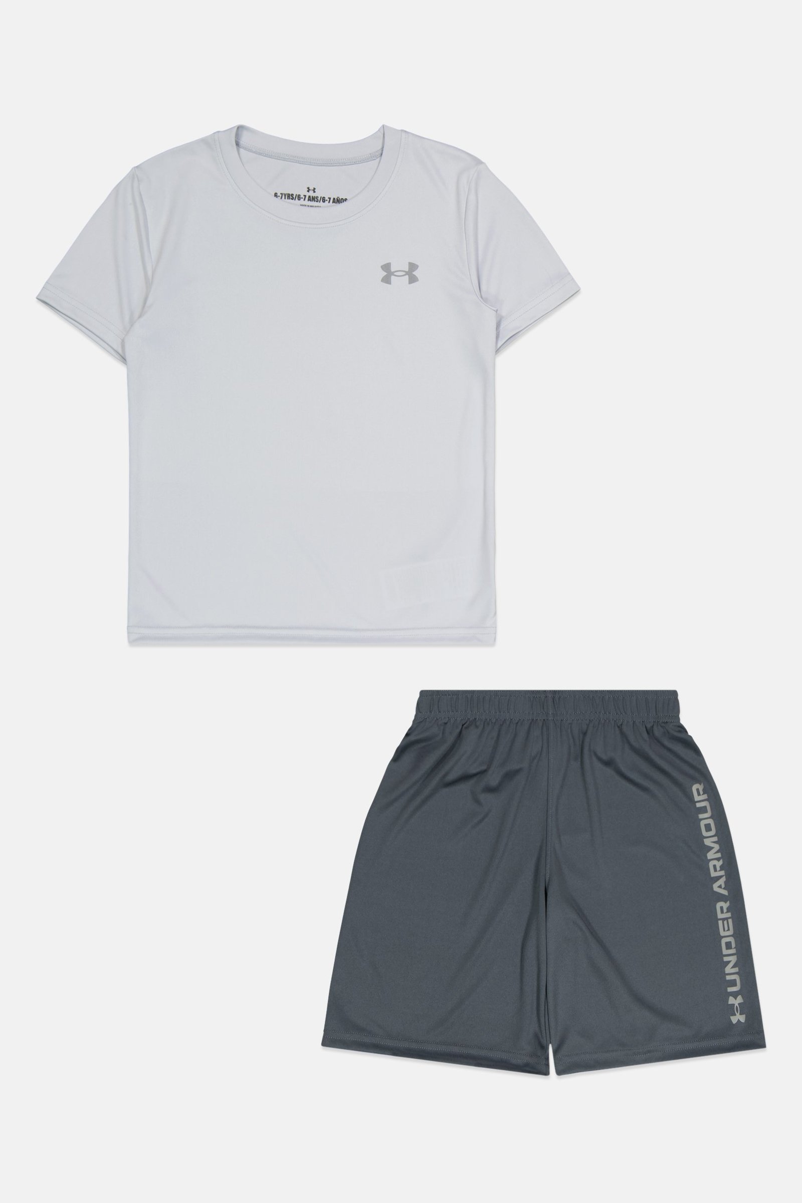 Buy Under Armour kids boys 2 pieces sportswear fit top and shorts grey Online | Brands For Less